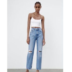 NWT Zara Ripped Mom Fit Jeans- Navy Blue size 27